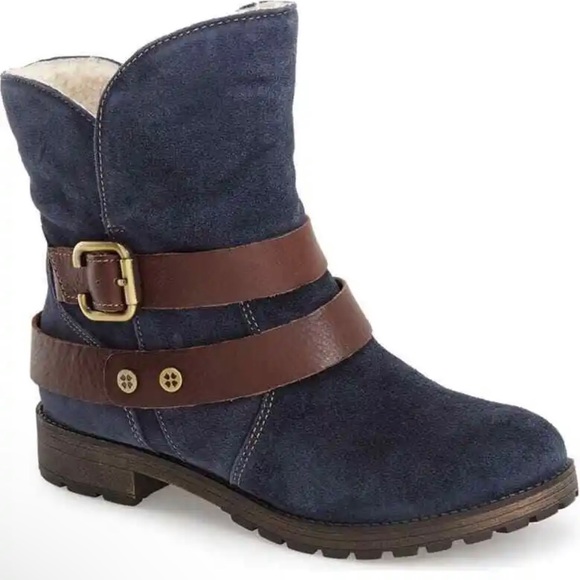 Women’s Size 7W Naturalizer N5 Comfort Talley Blue Leather Upper Sherling Bootie - Picture 1 of 13